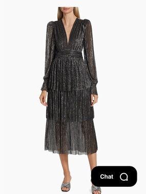 Sabina Musayev Shimmering Silver V‑Neck Dress